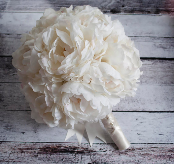 Wedding - Ivory Peony Wedding Bouquet - Silk Peony Bridal Bouquet
