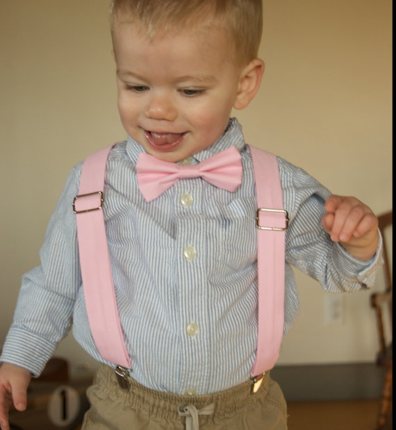 Mariage - Pink Bow Tie & Suspenders Set - baby pink - light pink- Baby Toddler Child Boys - wedding