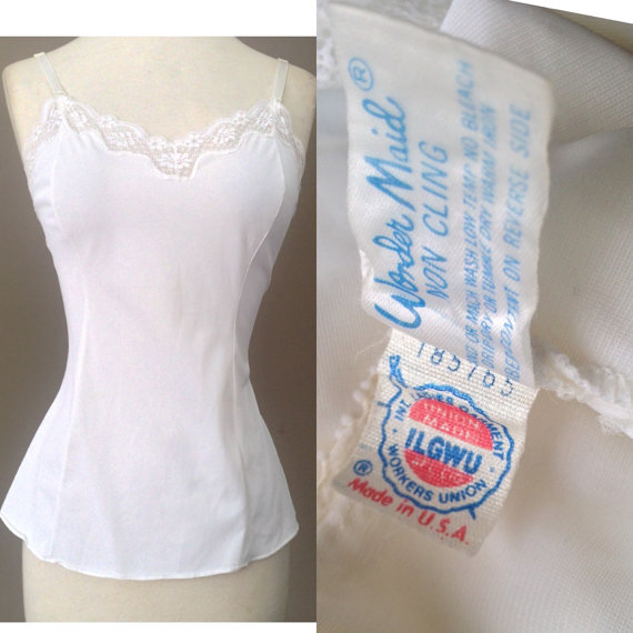 Wedding - 36 / Camisole Top White Nylon with Lace Cami Tank Top / Women's Vintage Sleepwear / by Wonder Maid / Bridal Lingerie / FREE Shipping