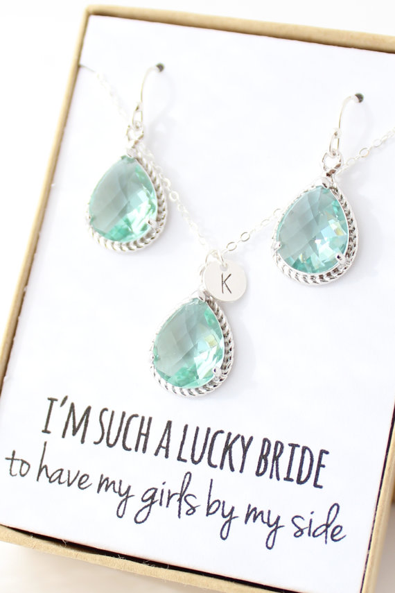 زفاف - Prasiolite Green / Silver Rope Rim Necklace and Earrings Set - Erinite Bridesmaid Set - Light Green, Sage, Moss Wedding Jewelry ENR1