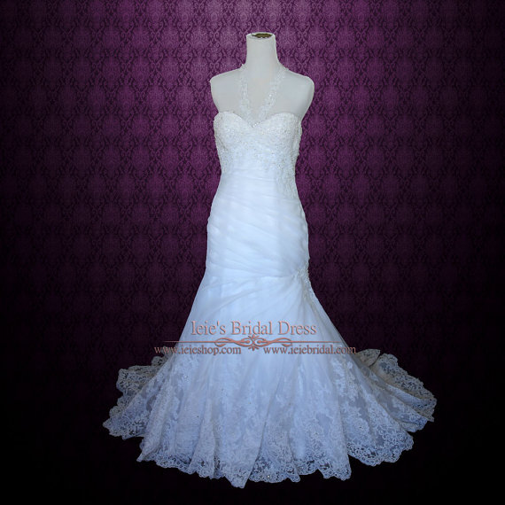 Hochzeit - Razor Back Lace Fit and Flare Wedding Dress 