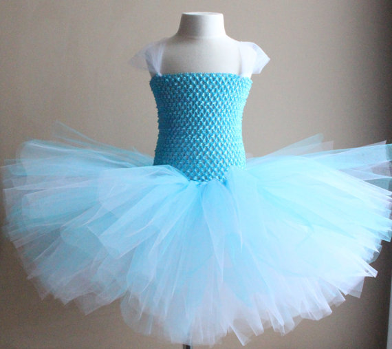 زفاف - Baby tutu dress, petti tutu dress, crochet top  dress flower girl dress snow princess winter birthday dress blue white