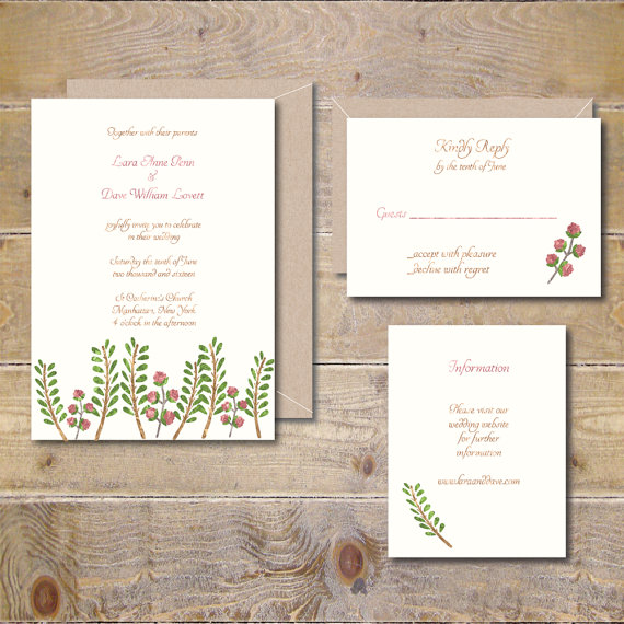 Hochzeit - Watercolor Wedding Invitations, Woodland Wedding Invitations, Outdoor Wedding, Watercolor Invitations, Ferns, Roses, Garden Wedding - Ferns