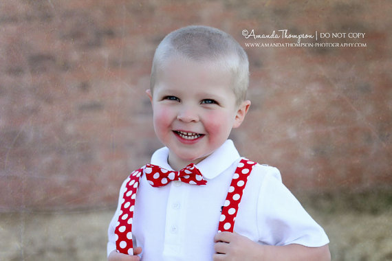 Mariage - Red and White Polkadot Boys Bowtie and Suspenders