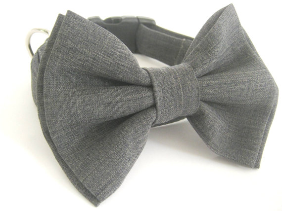 Mariage - bow tie dog collar ,collar with bow tie,attachable dog bow tie with collar, bow tie for dog ,dark grey bowtie collar ,dog collar