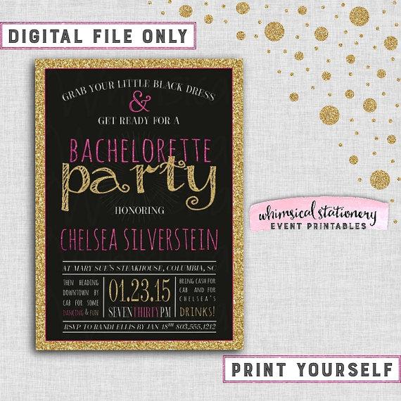 Hochzeit - Bachelorette Party Invitation "Sparkle On - Pink" Collection (Printable File Only) Last Fling Pink Gold Glitter Bachelorette Invite