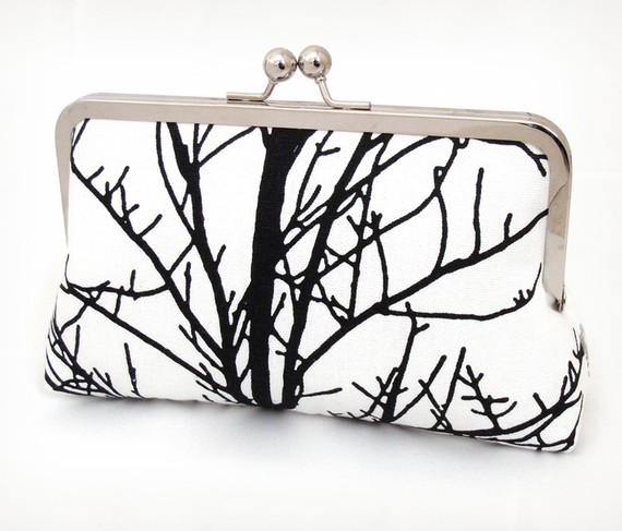 زفاف - SALE: clutch bag, black and white, tree silhouette, clutch purse bag, woodland wedding