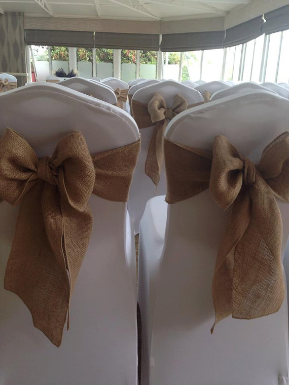 Hochzeit - BURLAP CHAIR SASHES 108" Long Mr and Mrs Sweetheart Table wedding bridal
