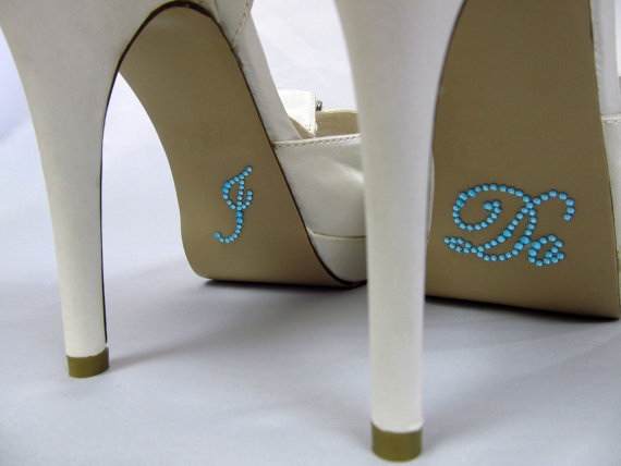 زفاف - I Do Shoe Stickers - AQUA Rhinestone I Do Wedding Shoe Appliques - Rhinestone I Do Shoe Decals for your Bridal Shoes