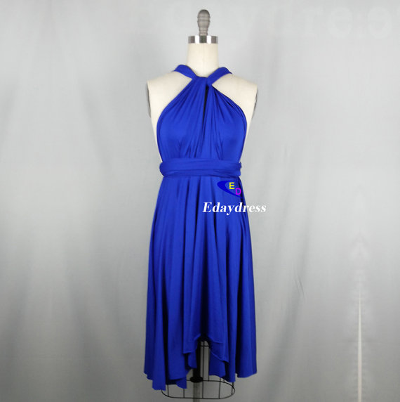 Mariage - Bridesmaid Dress Infinity Dress Royal Blue Knee Length Wrap Convertible Dress Wedding Dress
