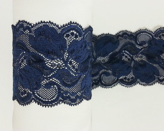 Свадьба - Stretch Lace Trim 1yd - Navy Tulip Elastic Floral Lace for Women, Teens and Bridal Garter, Headband, Lingerie, Leg warmers, Lace boot cuffs