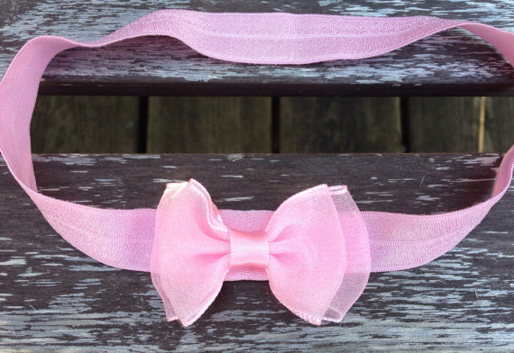 Mariage - Pink Satin Headband with Bow - Baby, Infant, Child