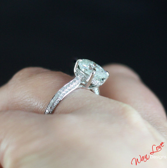 زفاف - Custom Celebrity Moissanite Oval Diamond Engagement Ring Basket styl 2.1ct 9x7mm 14k 18k White Yellow Rose Gold-Platinum-Wedding-Anniversary
