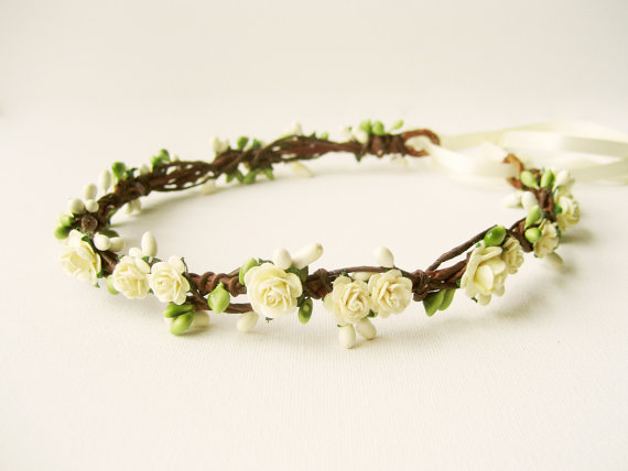 زفاف - Flower crown, Rustic wedding hair accessories, Floral headband, Ivory wreath, Bridal headpiece - LORELEI