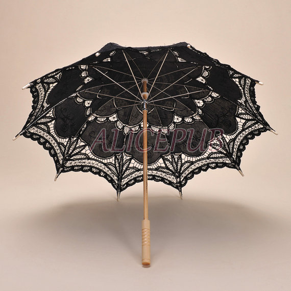 Mariage - Black Parasol Umbrella,  Black Lace Wedding Umbrella Lace Bridal Umbrella, Bridal Parasol, Wedding Parasol, Lace Bridesmaid Umbrella HS11-17