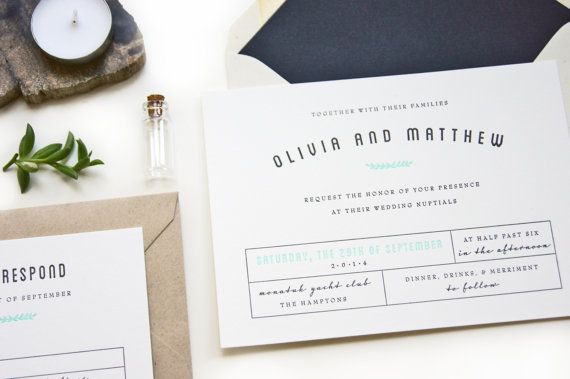 زفاف - SAMPLE : Apothecary Letterpress Wedding Invitation In Mint And Black (flat Printing Also Available)