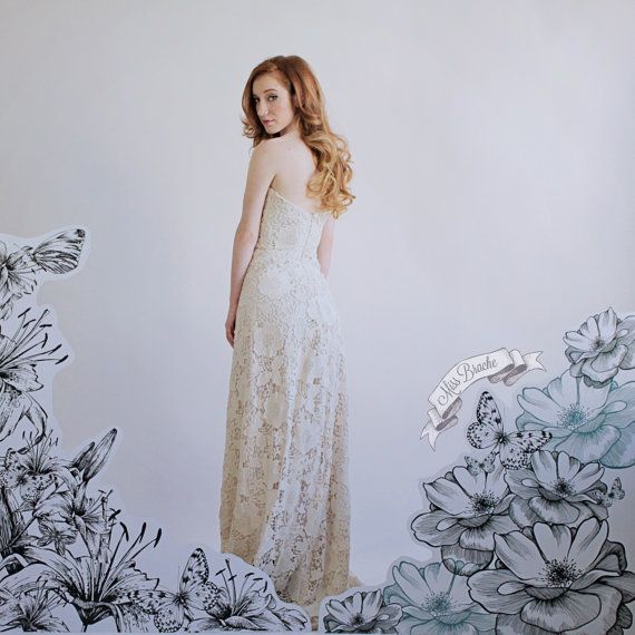 Hochzeit - Lace Cotton Guipure Sweetheart A-line "Evangeline" Wedding Dress