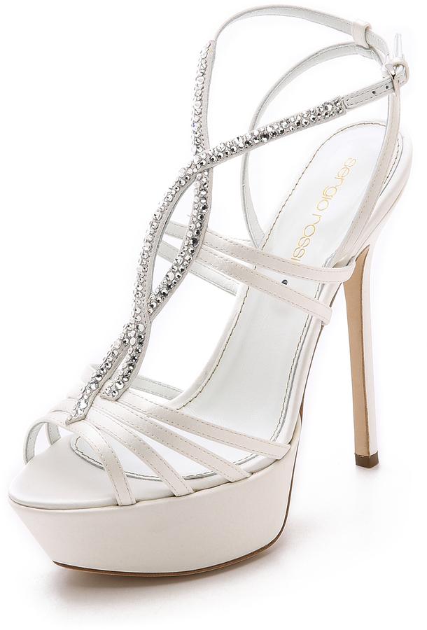 زفاف - Sergio Rossi Satin & Crystal Platform Sandals