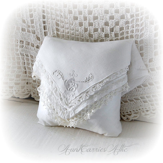 Hochzeit - Ring Bearer Pillow / Vintage Wedding/ Decorative Pillow/ Baby Christening Gift/ Small Pillow / Lace Pillow/ Heirloom Pillow
