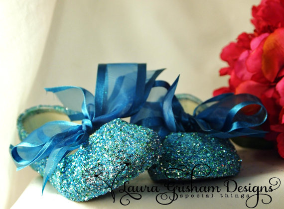 Свадьба - FLOWER GIRL SHOES~ Bridal Shoes~ Glittered Ballet Flats~ Custom Colors to Match Your Wedding~ Aqua Shoes~ Fast Service!