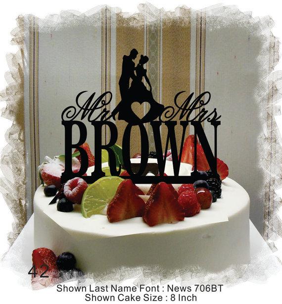 زفاف - Silhouette  Cake Topper , Monogram Cake Topper Mr and Mrs  With Your Last (Family)Name  - Handmade Custom Wedding Cake Topper