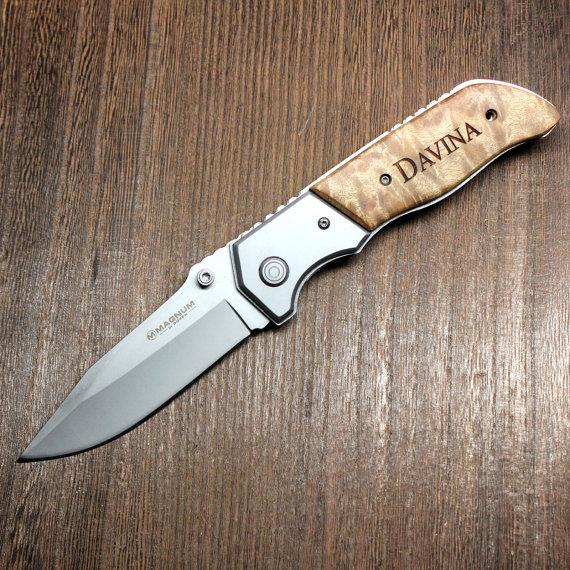 زفاف - Groomsmen Knife, Magnum Forest Ranger with Burl Wood Handle - Personalized Groomsmen Gift, Birthday, For Men, Him, Dad, Father's Day, Knives