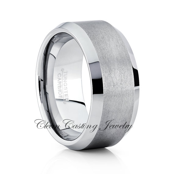 Mariage - Men's Tungsten Wedding Bands Tungsten Ring Tungsten Carbide Satin Polish Brushed Finished Beveled Edges Anniversary Ring Engagement Ring