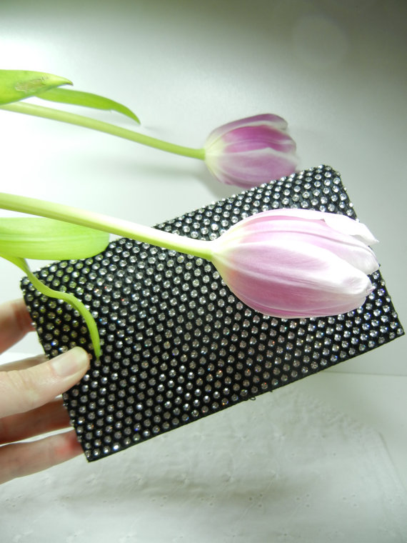 زفاف - Rhinestone clutch / black satin purse covered in rhinestones / chic Evening bag / Special occasion / Magid / Mother / wedding / glamour