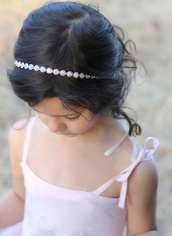 Mariage - Flower Girl Headband Rhinestone Wedding Bridal Hairpiece Child Baby Girl Christening Headband