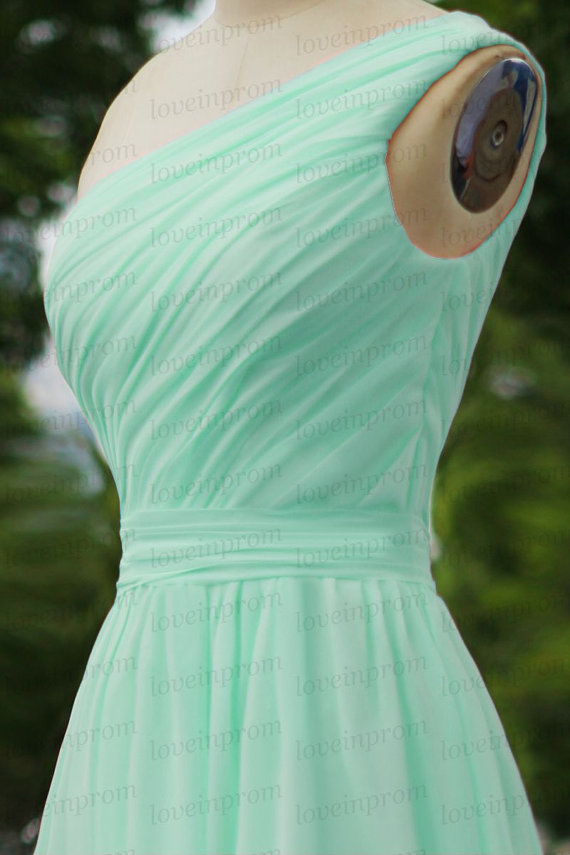 زفاف - 100% Handmade Pleat Chiffon Bridesmaid Dress,Mint Wedding Party Dress,One Shoulder Party Dress/Prom Dress/Mint Girls Dress