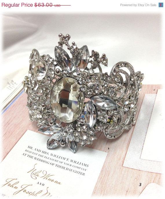 زفاف - Bridal bracelet, bridal cuff, crystal cuff, vintage inspired rhinestone bracelet , wedding jewelry, bridesmaid jewelry