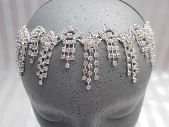 Hochzeit - Art Deco Rhinestone Fringe wedding headband, crystal bridal headpiece