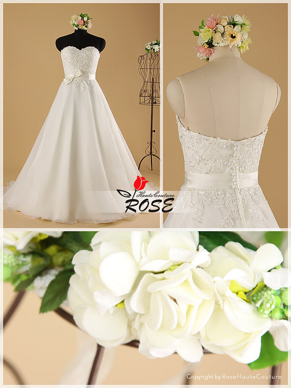 Hochzeit - A Line Sweetheart Wedding Dresses with Tulle Skirt and Satin Belt Style WD035