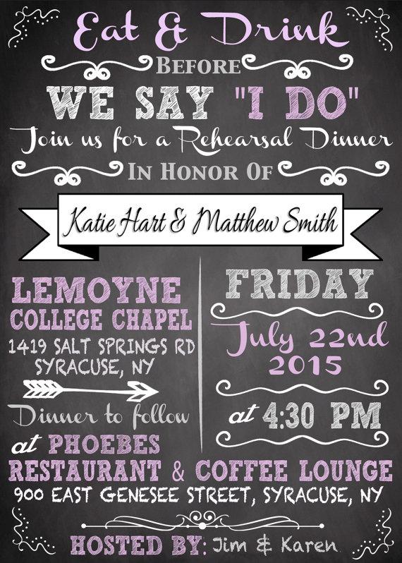 Mariage - Rehearsal dinner invitations, modern rehearsal dinner invites chalkboard style, several layouts FREE 8x10 blown up version Custom Printables