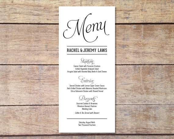 Mariage - Simple Wedding Menu - Customizable - Elegant Design - Simple Classic Wedding - Black and White Wedding - Printable Digital Menu