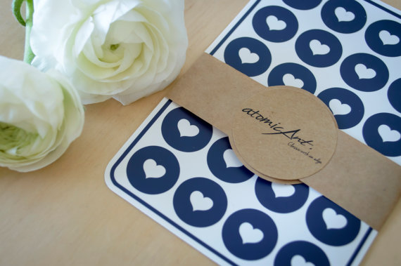 Hochzeit - 24 Heart Stickers in Midnight Navy Blue - Handmade Envelope Seals - Wedding invitations & favours - Cupcake Toppers - Hershey Kiss Sticker