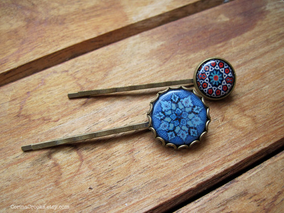 Mariage - Islamic Wedding accessories, Hair Accessories, Blue Bobby pins, Blue Hair pins, Ethnic tile designs, Islamic jewelry, Moroccan jewelry
