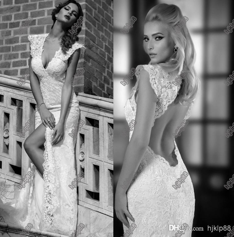 Mariage - ONE LOVE BY BIEN SAVVY 2014 New Sexy Deep V-Neck Vintage Lace Applique Backless Wedding Dresses Split Front Mermaid Wedding Dress Bridal Online with $112.11/Piece on Hjklp88's Store 