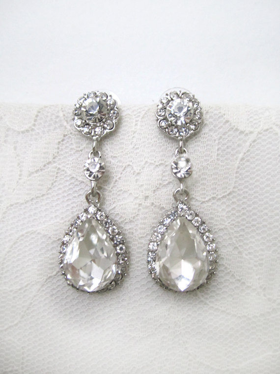 زفاف - Bridal Earrings Wedding Earrings Dangle Earrings Wedding Jewelry Bridal Jewelry Pear and Round CZ Zirconia Drops