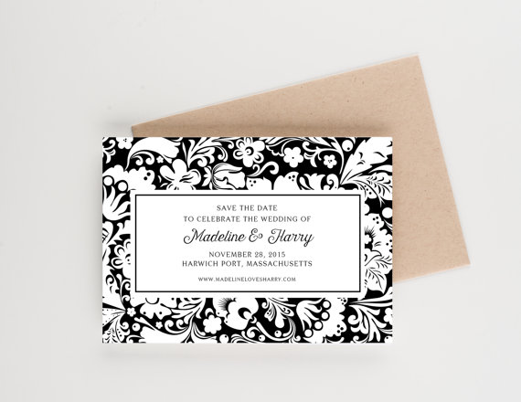 Hochzeit - Black and White Floral Save The Date, Wedding Announcement or Bridal Shower
