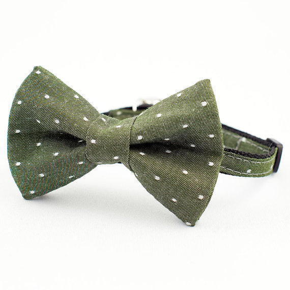 Hochzeit - Cat Bow Tie Collar Green Denim Dot