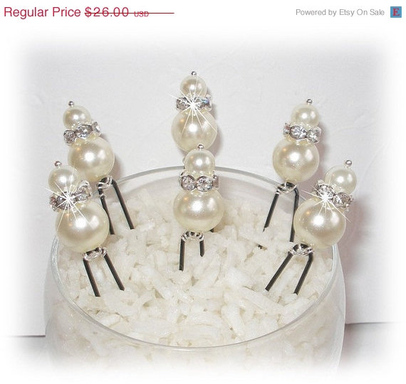 Wedding - ON SALE 15% OFF Pearl Hair Pins Hairpins Accessories Crystal Swarovski Pearls Sticks Jewelry Ivory or White