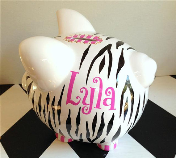 Hochzeit - Zebra Print Piggy Bank Size Large Personalized