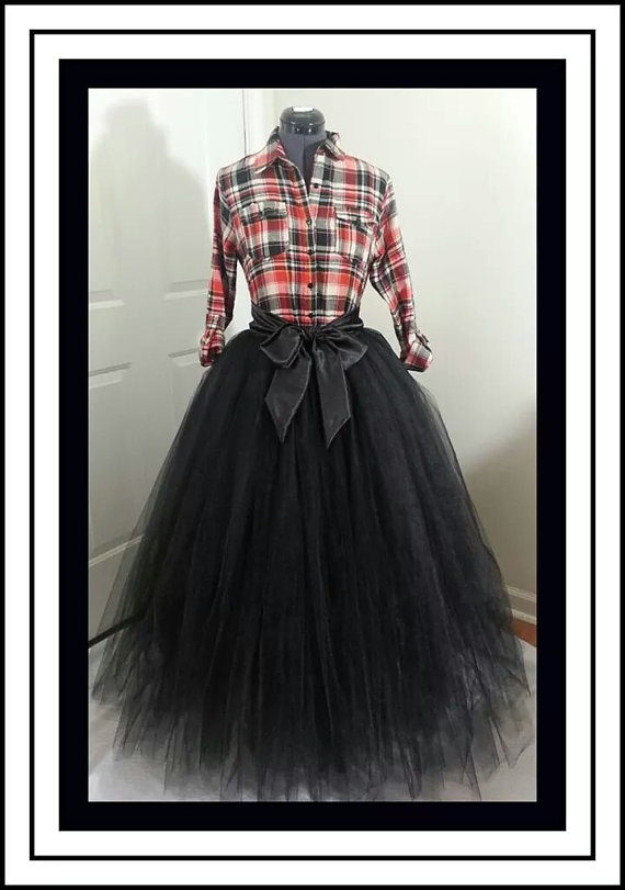 زفاف - Custom Made Adult black Tutu Style Skirt Floor Length for bridesmaid dress, prom, party, portraits-4 inches satin sash is included-Any color