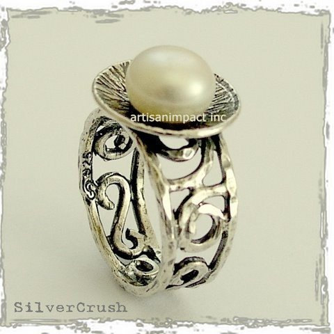 زفاف - Silver ring, engagement ring,  June birthstone pearl, pearl ring, single pearl ring, engagement  pearl ring - Discovered Treasure R1554B