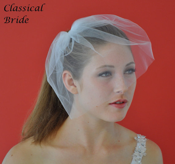 Mariage - 10 INCH TULLE BIRDCAGE Blusher Veil In White, Diamond White, or Ivory for wedding bridal headpiece accessory