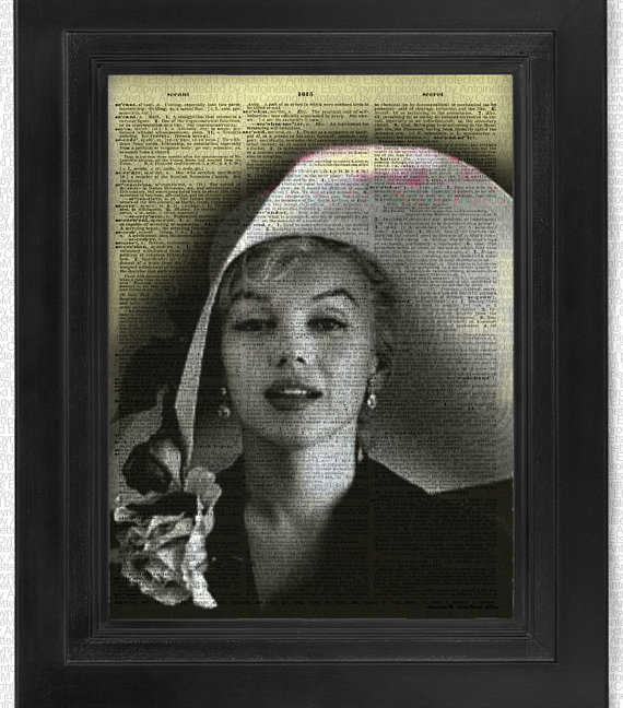 زفاف - Marilyn Monroe Vogue, art print, Genuine Antique Dictionary Art Print, Book Art, wall Decor, Wall Art Mixed Media Collage