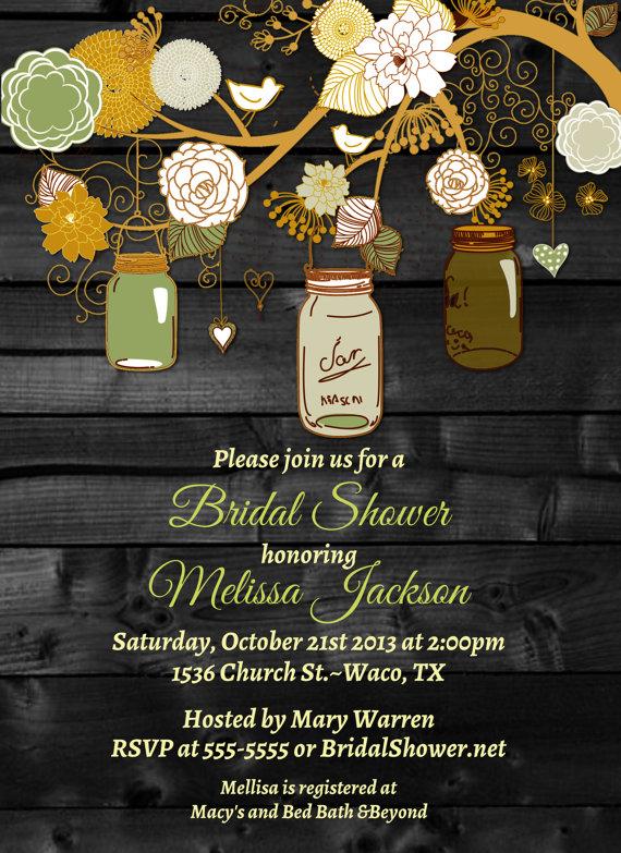 Свадьба - Mason Jar Invitations Bridal Shower Invitation Vintage Mason Jars Rustic Wood Wedding Bridal Shower Rehearsal Dinner