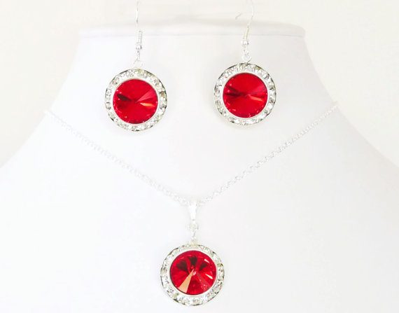 Свадьба - Red Bridesmaid Jewelry - Bridesmaid Jewelry Set - Bella Crystal Rivoli - Diamond Bridal Earring - Bridal Earrings - Red Wedding - Birthstone