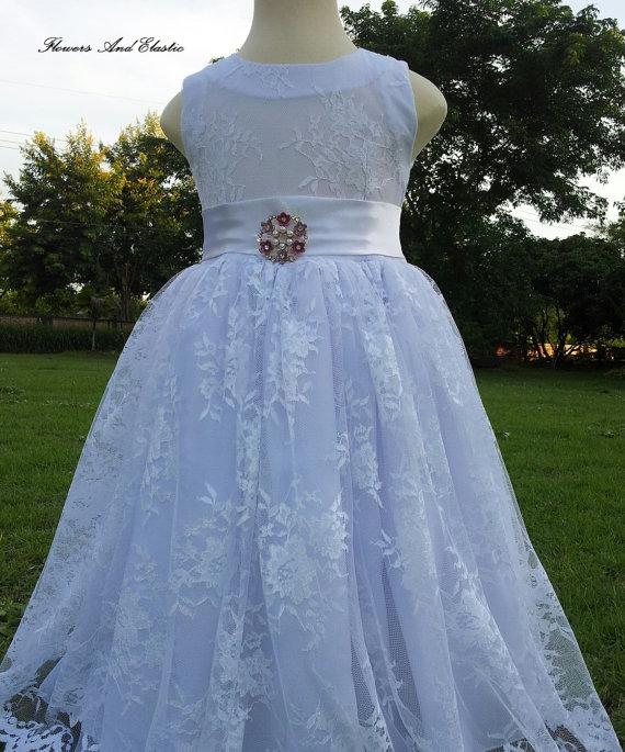 Mariage - White lace Dress ,Lace Flower girl dress ,Baby Lace Dress,Lace Dress,white Lace dress